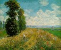 Pradera con álamos, también conocidos como álamos, cerca del paisaje de Argenteuil Claude Monet